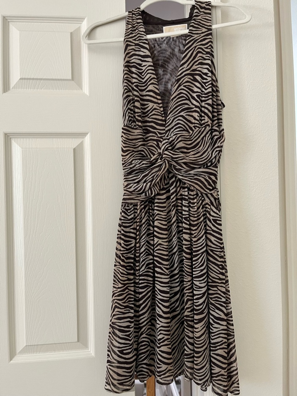 MICHAEL Michael Kors Zebra Print Twist Front Dress - Brown & Cream size small